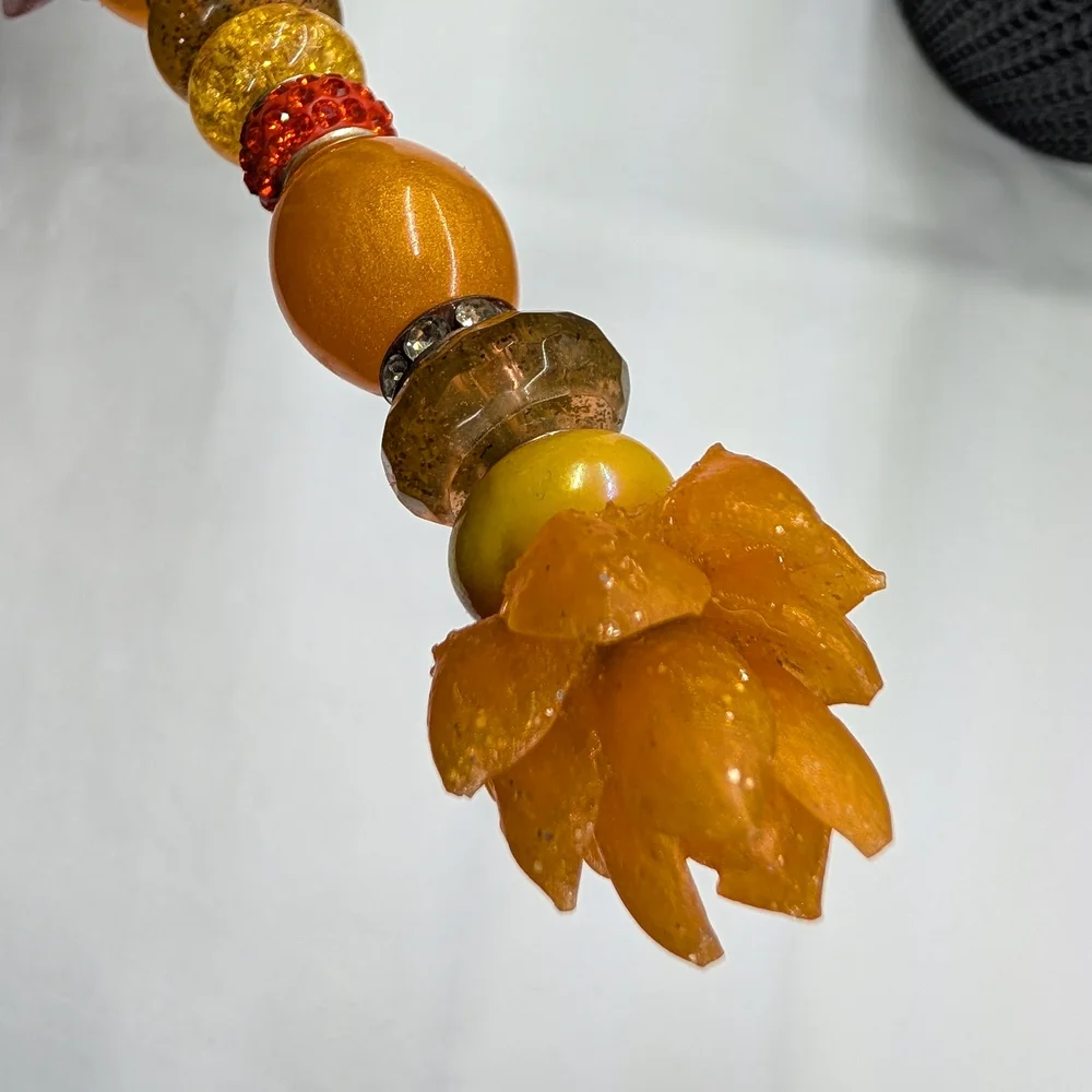Orange Beaded Fairy Wand/Plant/Garden Stake W/Resin Succulent/Rose Topper